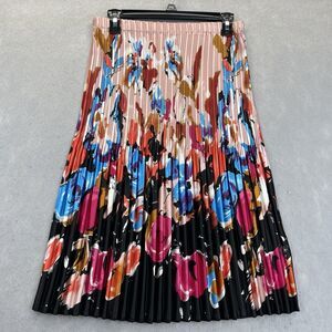 Milano Midi Skirt Pink Floral Crinkle Pleated Satin Pull On Medium